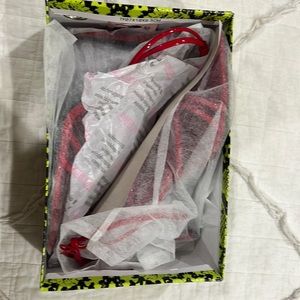 Red ankle wrap heels